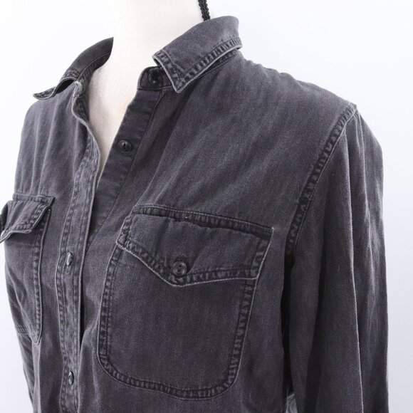 Madewell | Black Long Sleeve Button Down Medium Raw Hem - Picture 2 of 6